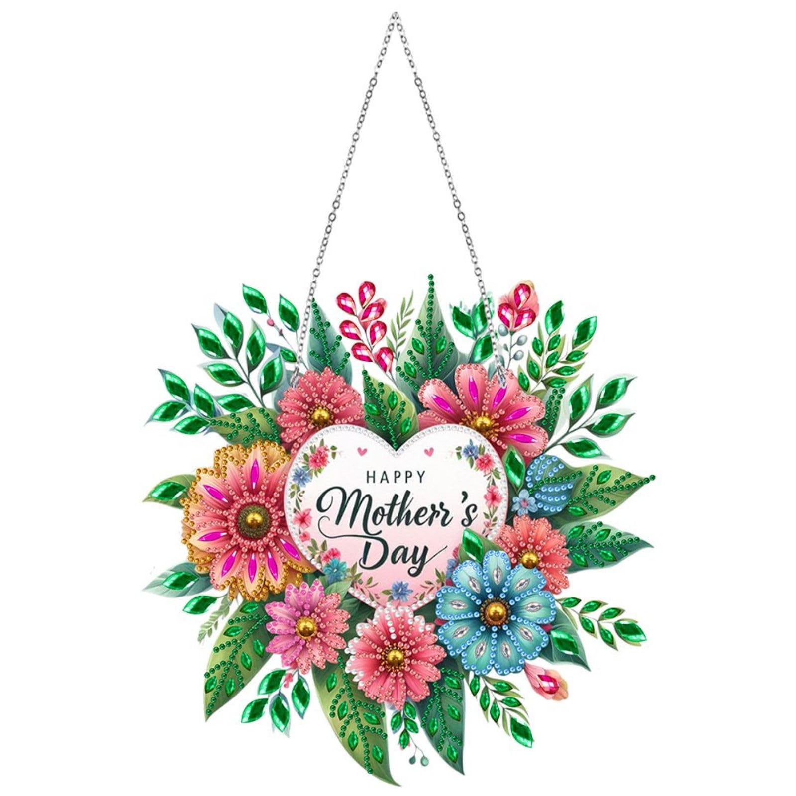 ARTopet DIY Diamond Pendant Ornament Mother's Day Wreath PVC Special Shaped Crystal Diamond Art Painting Hanging Single Sided for Home Garden Wall Door Decor