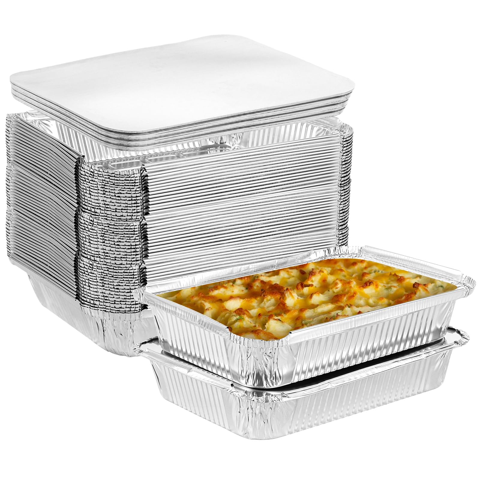 Barquettes en aluminium jetables avec couvercle 23 x 17 x 5 cm Lot de 50