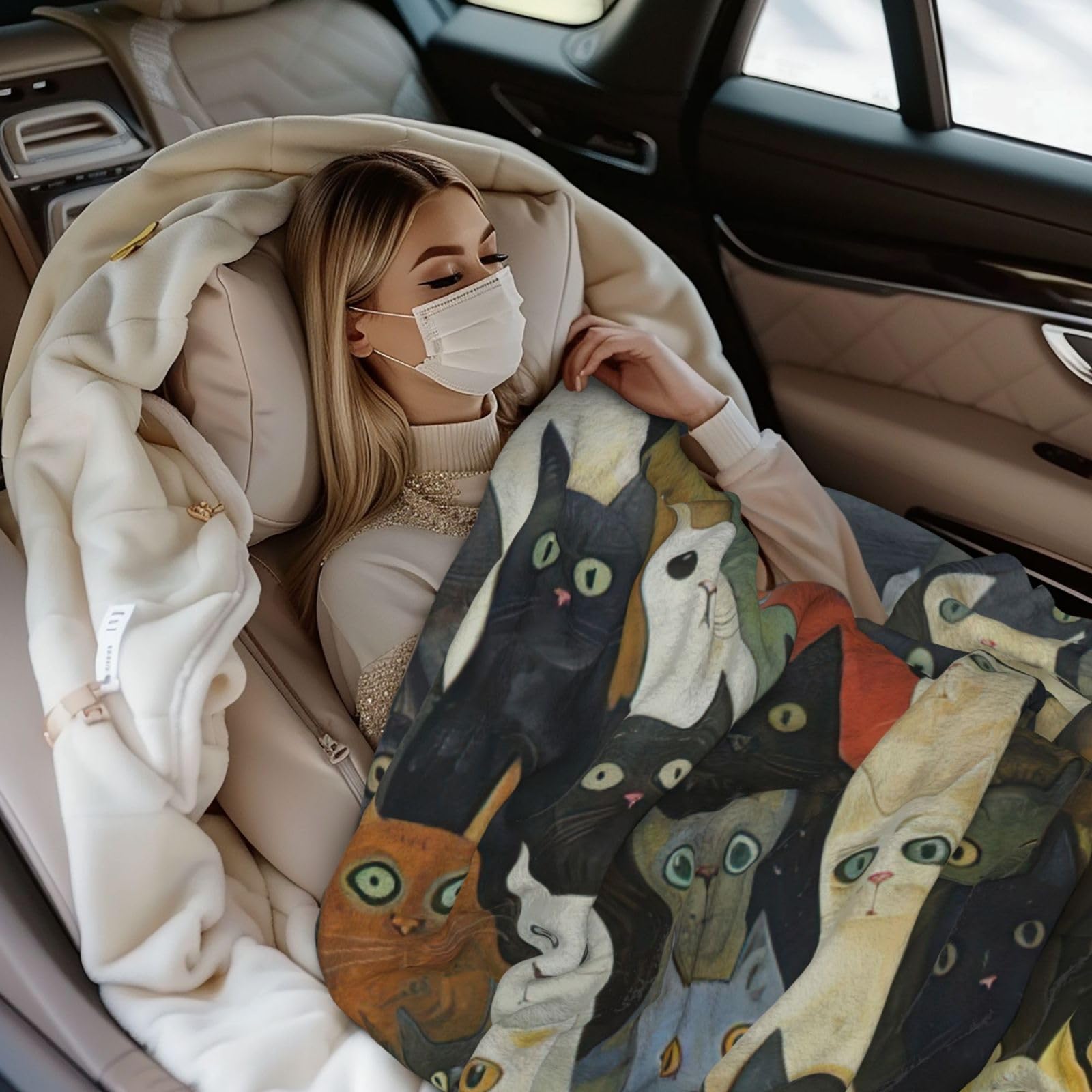 Manta de gato para sofá, cama, tamaño Queen, suave, ligera, afelpada, cálida y acogedora, manta de lujo