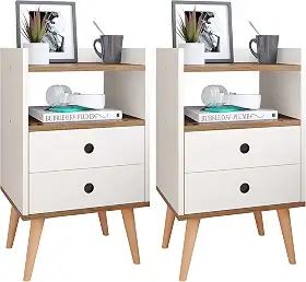 Conjunto Mesa de Cabeceira Kit Mesinha Canto Quarto Lateral Cama 2 Gavetas Organizadoras Retrô Quarto - Dream RPM