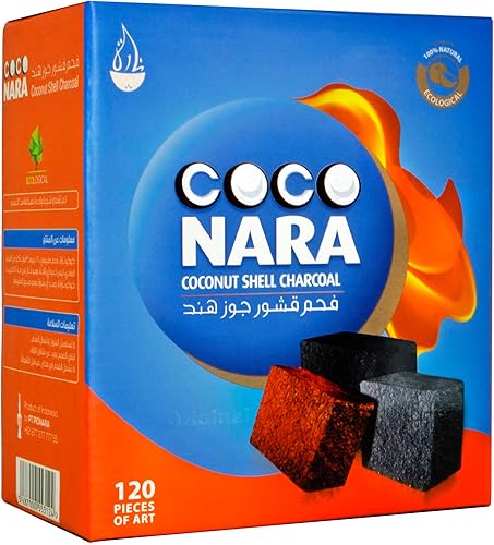 Coco Nara Hookah Shisha carbón natural, CN 120pcs - FLAT, Paquete de 1, 1, 1