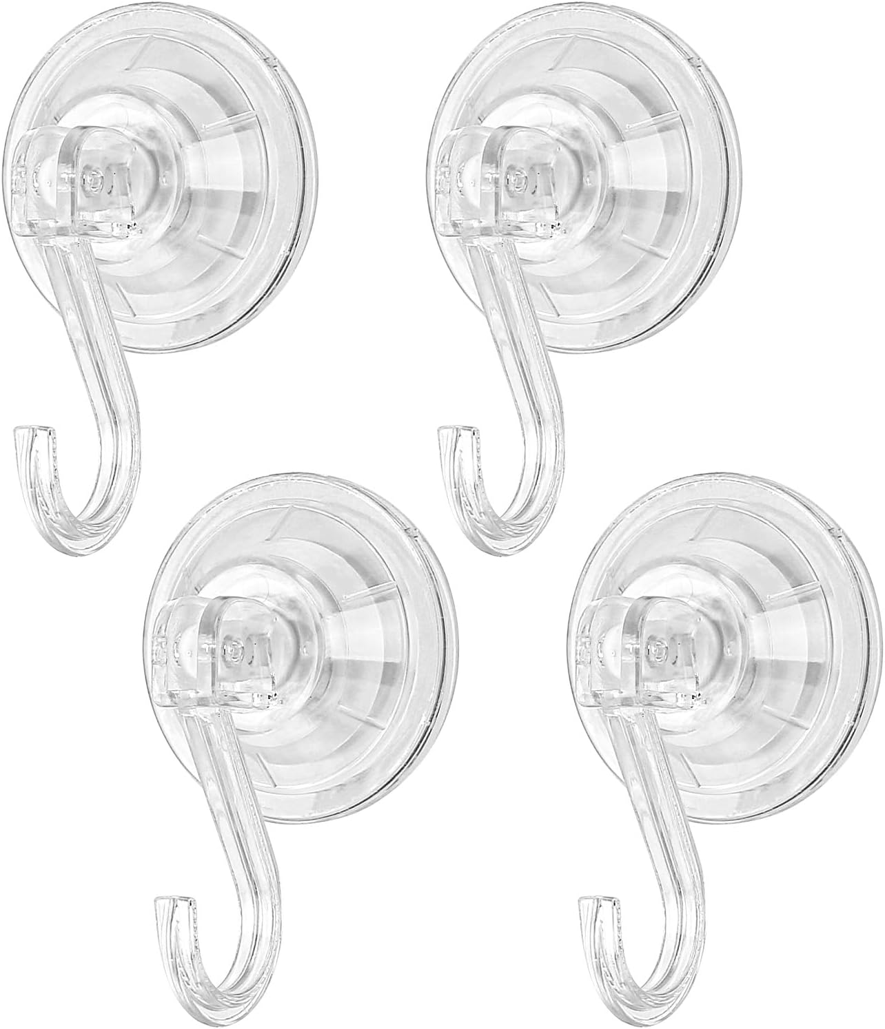 Suction Cup Hooks, Reusable Powerful Waterproof Shower Hooks, Clear Removable Suction Hanger for Shower Tile Bathroom Window Kitchen Glass Door 4 Pack