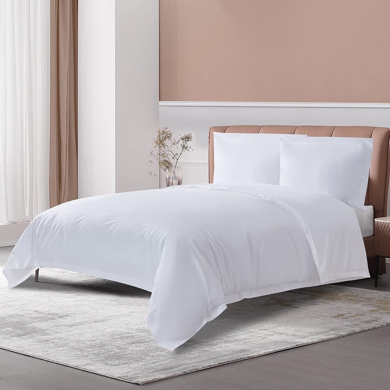 THE COTTON & SILK®️ 100% Luxury Long-Staple Cotton Duvet Cover Set - Soft & Breathable - Include 1 Duvet Cover with Corner Ties & Hidden Zipper, 2 Pillow Shams - White, King/California King Size