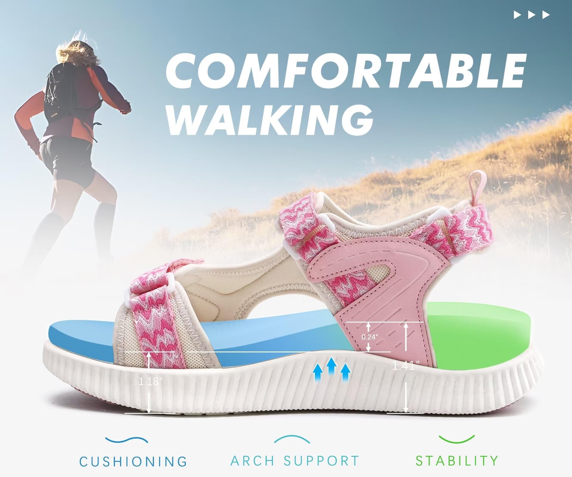 KuaiLu Sandalias Trekking Deportivas Mujer Comodas Ortopedicas Fascitis Plantar Caminar Verano Abierta Antideslizantes Montaña Senderismo Ligera Cuero Ajustables