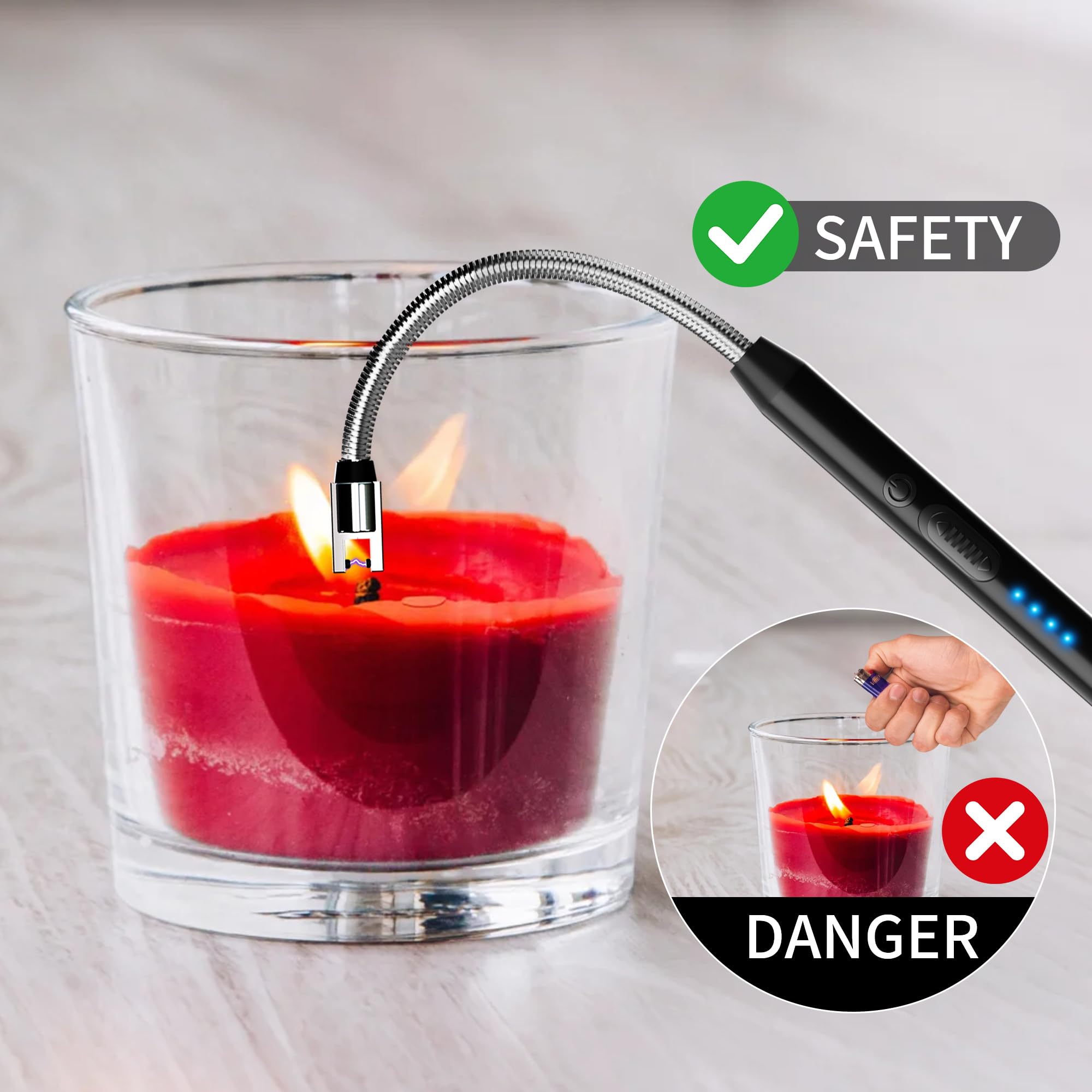Electric Lighter Candle Lighter USB Type C Rechargeable Lighter Steel Shell Hanging Hook Windproof Flameless Arc Lighter With 360 Flexible Neck