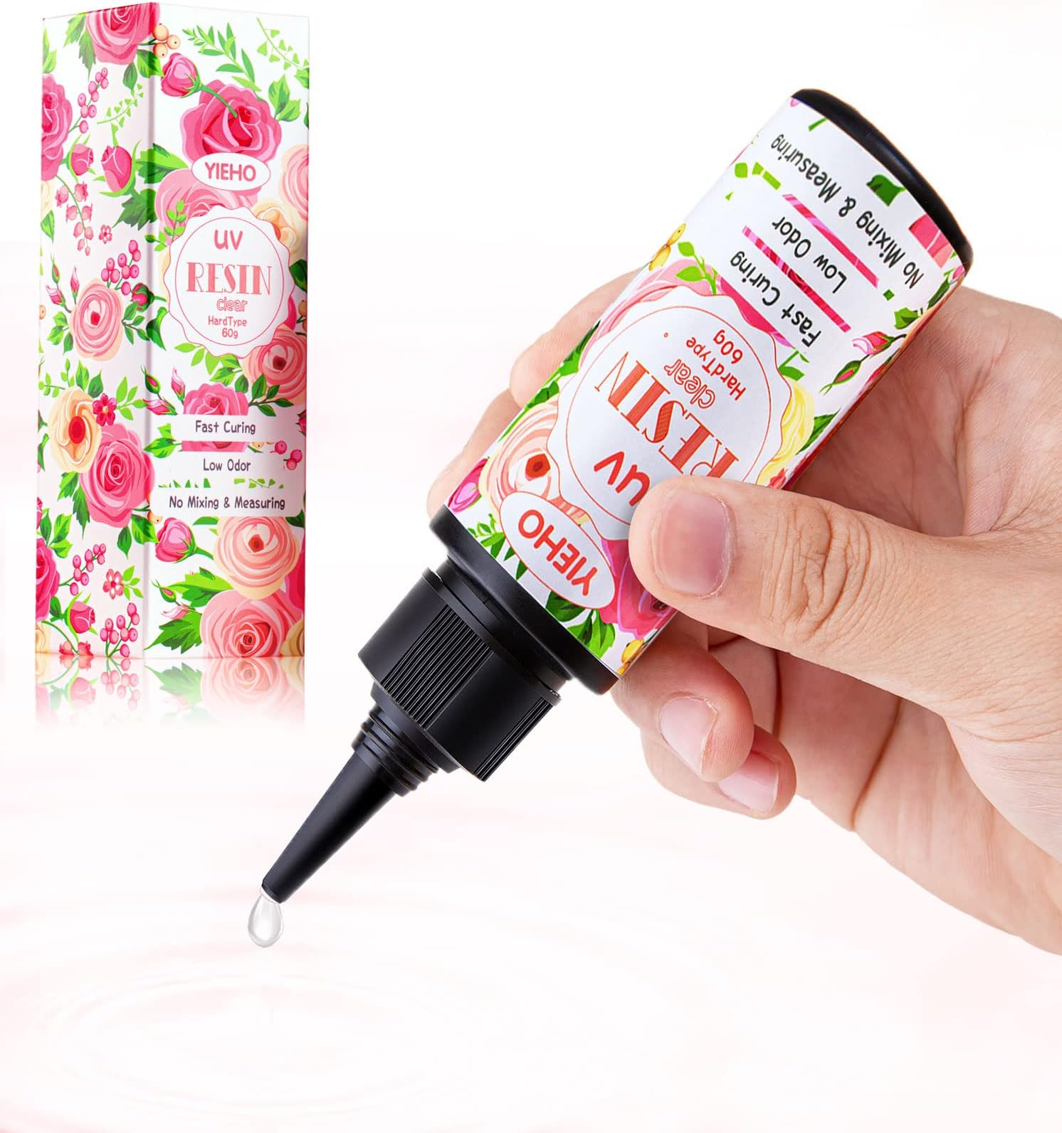 YIEHO UV Resin- Upgraded Crystal Clear Hard UV Curing Premixed Epoxy Resin Supplies for Necklace, Pendant, Earring, Keychain, Jewelry Making 60g