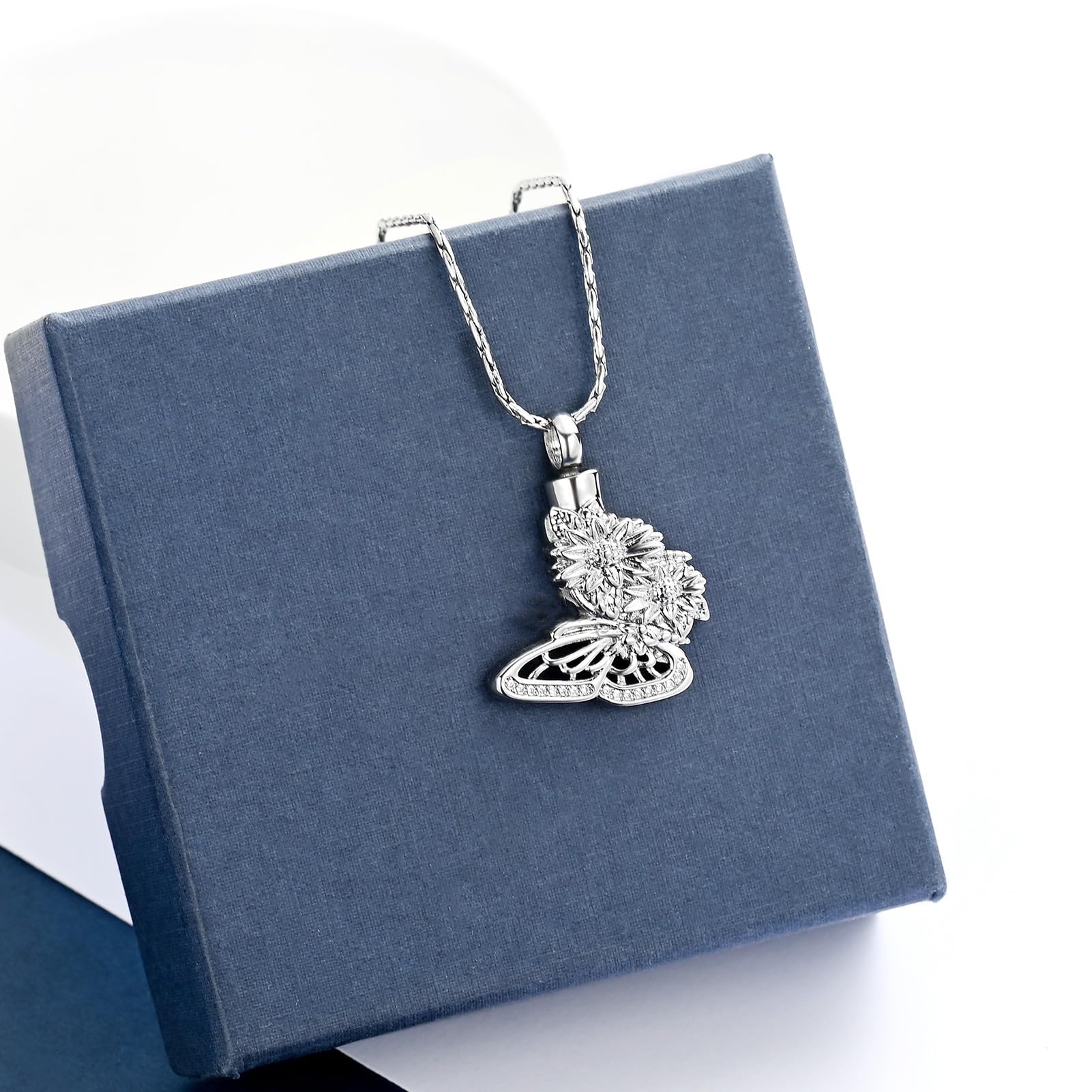 QGJNSGC Butterfly Urn Necklace Sunflower Ashes Keepsake Cremation Jewelry Memorial Gifts for Women Loss Loved One - Image 3