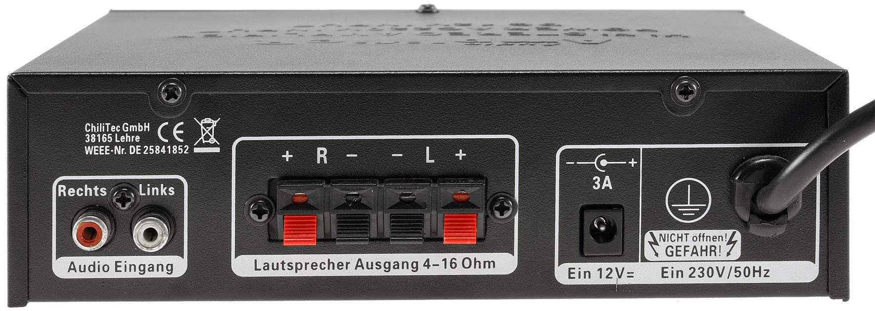 ChiliTec HiFi Amplifier Bluetooth USB CTA-100 100W Aux Input 230V/12V Power Supply PC Camper Workshop Home Theater Office Kitchen