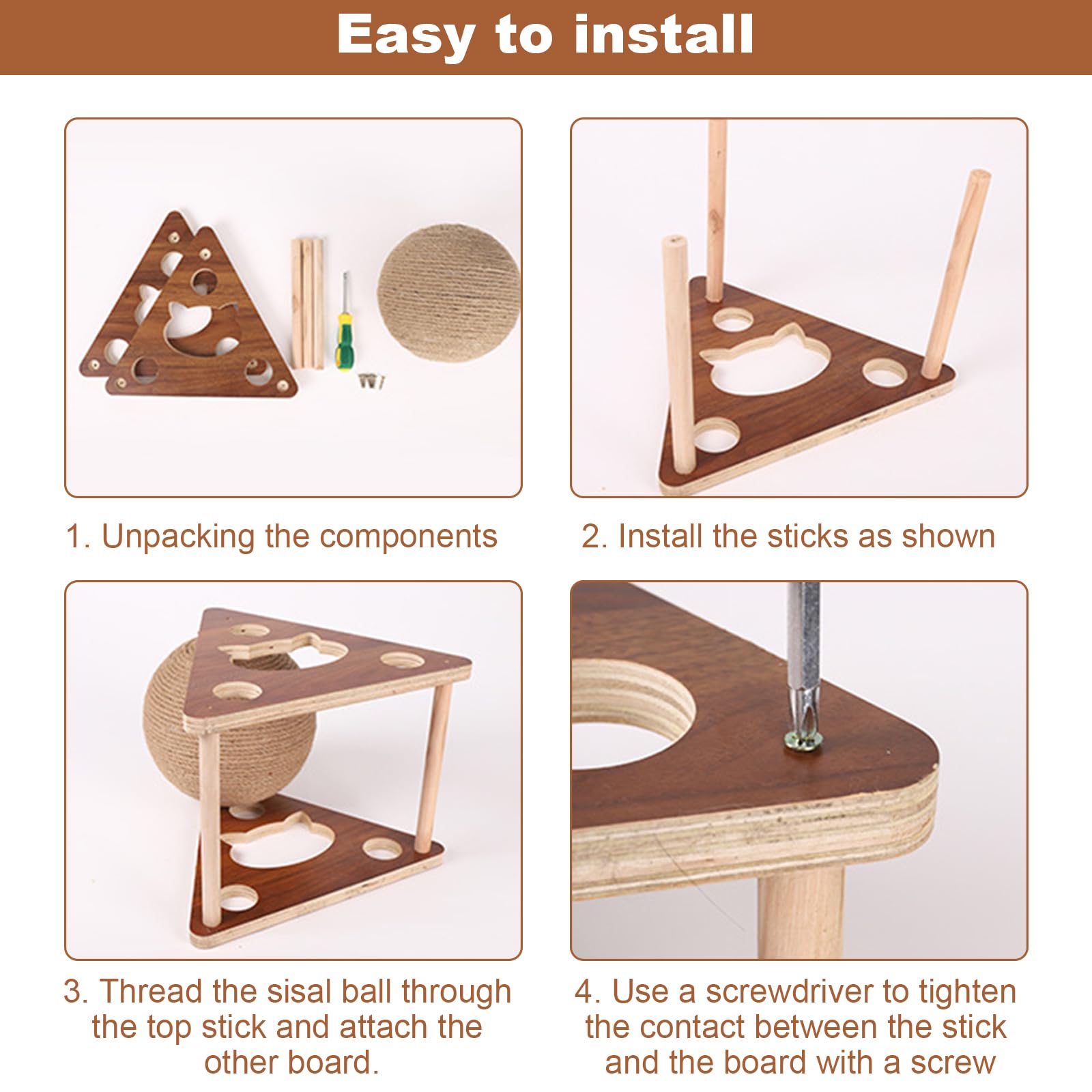 Rockible Tiragraffi Per Gatti Con Palla In Sisal - Base In Legno, 42x20x38 Cm - Foto 2