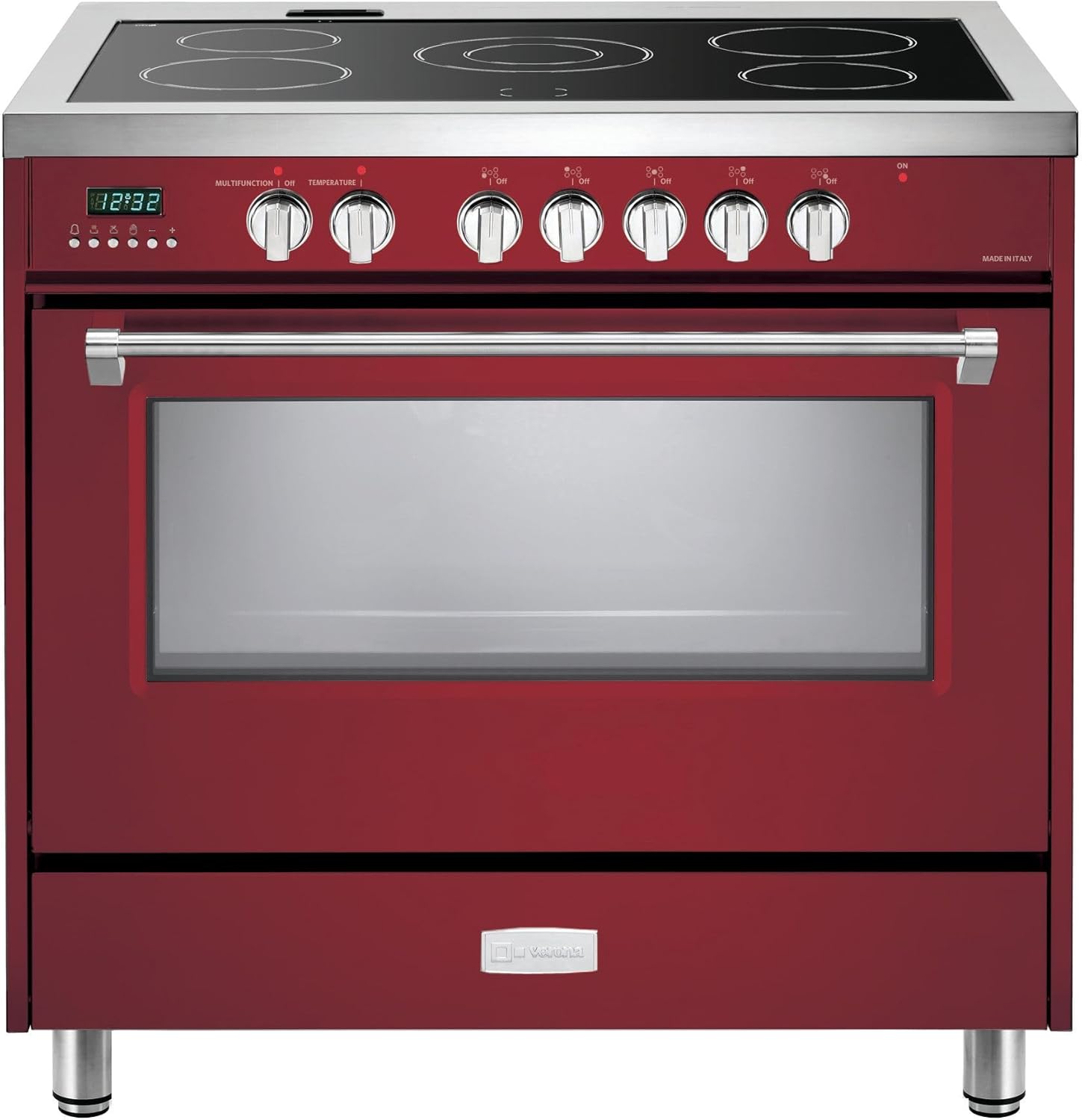 Verona Designer Series VDFSEE365BU 36 Inch 5.0 Cu. Ft Electric Range Oven Freestanding 5 Burners Dual Center Element Smoothtop Black Ceramic Cooktop Convection Burgundy