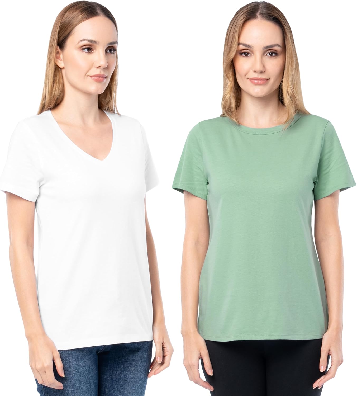Fruit of The Loom Women's Short Sleeve V-Neck T-Shirt, 2 Pack