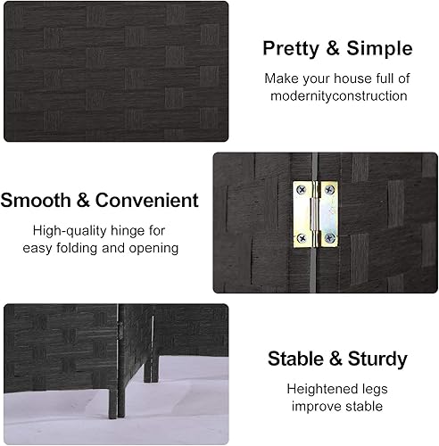 Miniatura 2 de Divisores de habitación para pared, 4 paneles de 6 pies, pantalla plegable, portátil, malla de madera, diseño tejido, separador de habitación para