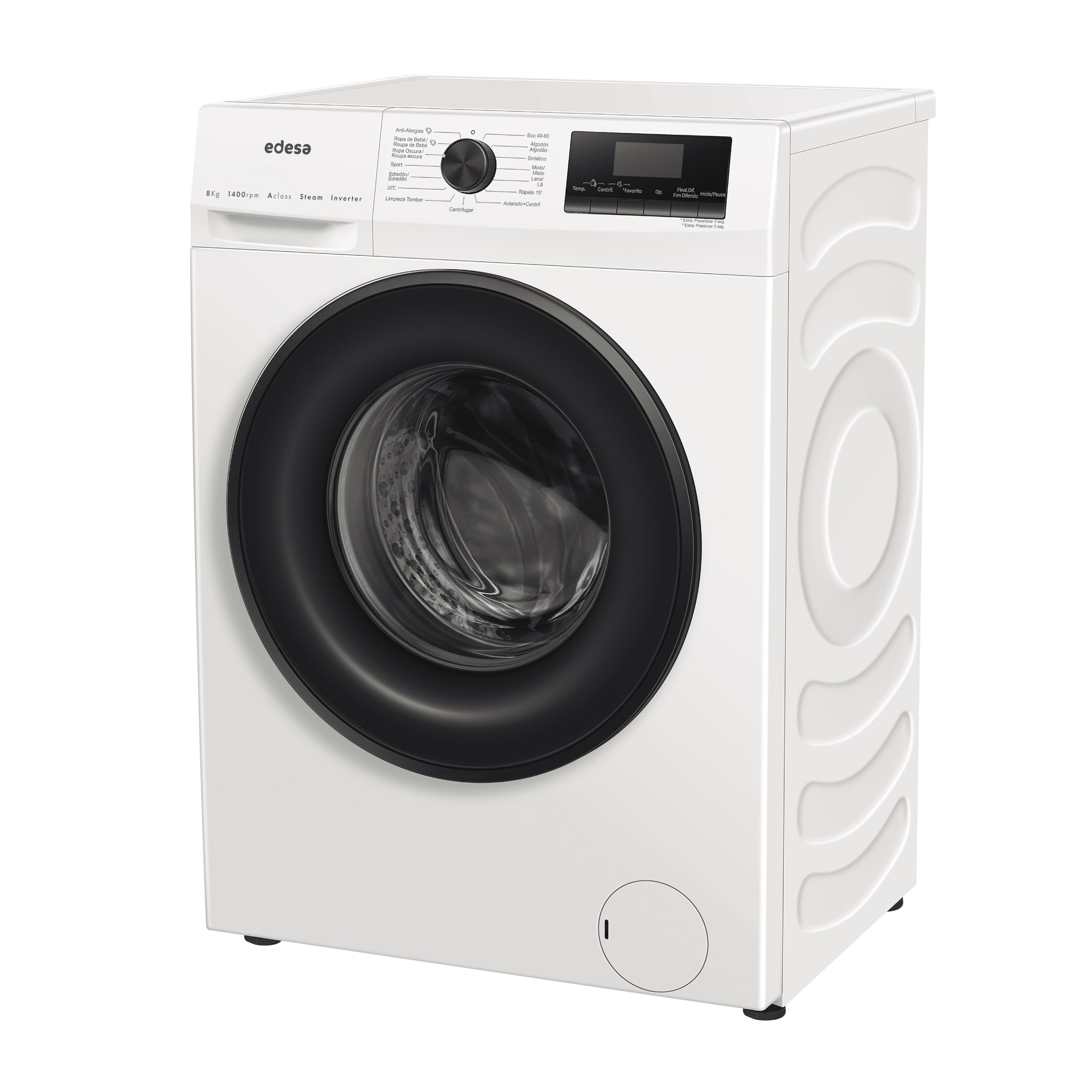 Edesa Lavadora Libre Instalación EWF-8402 WH Capacidad 8 KG Carga Frontal,16 Programas Especiales, Gran Velocidad 1400 r.p.m, Bloqueo Seguridad, Pantalla LED, Color Blanco
