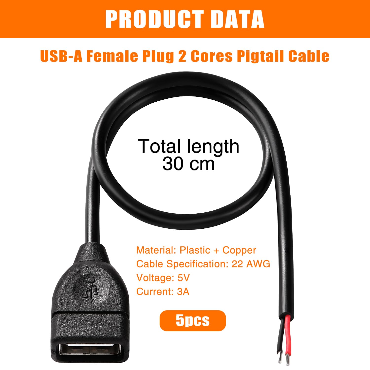 USB-A Pigtail Kabel Set – 4 Stück, Je 100 Cm, Ideal Für DIY-Reparaturen & Eigene USB-Geräte