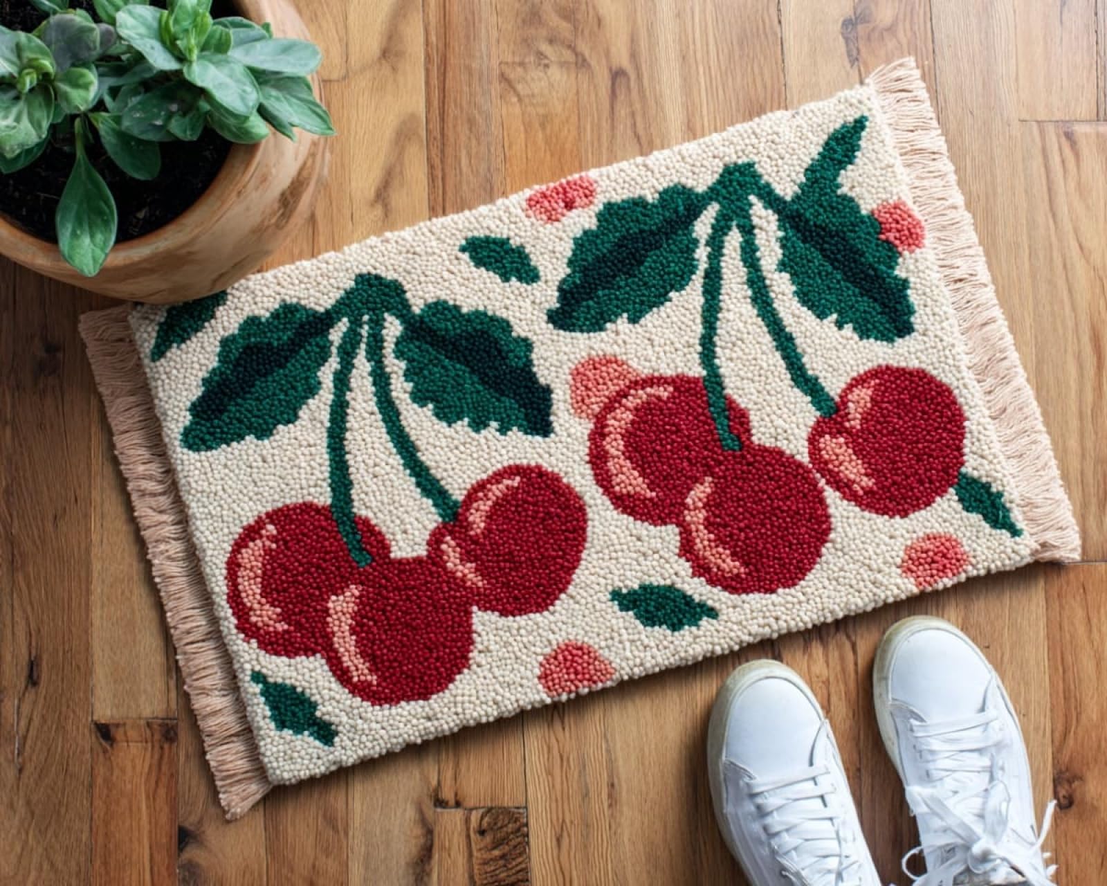 Wallphantom DIY Latch Hook Rug Kit,Cherry,Latch Hook Kits for Adults,Home Carpet Rug Making,Needlework Crafts Rug for Home Decor,60x90cm