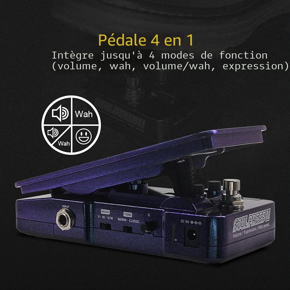 Hotone Wah Volume actif Expression passive Pédale d'effets de guitare commutable 4 en 1 avec pédale d'effets de guitare visible Soul Press II