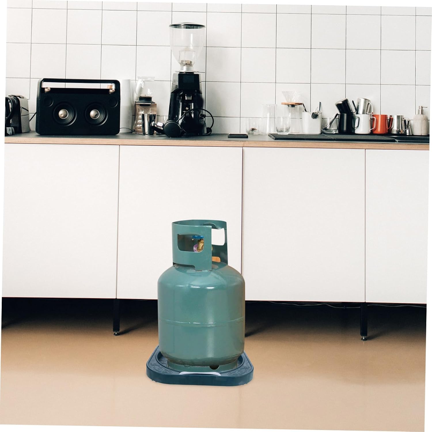 ABOOFAN Moveable Gas Tank Holder with Wheels Convenient Round Tray for Liquid Gas Storage Lightweight and Design for Home Use Kitchen Propane Can Organizer
