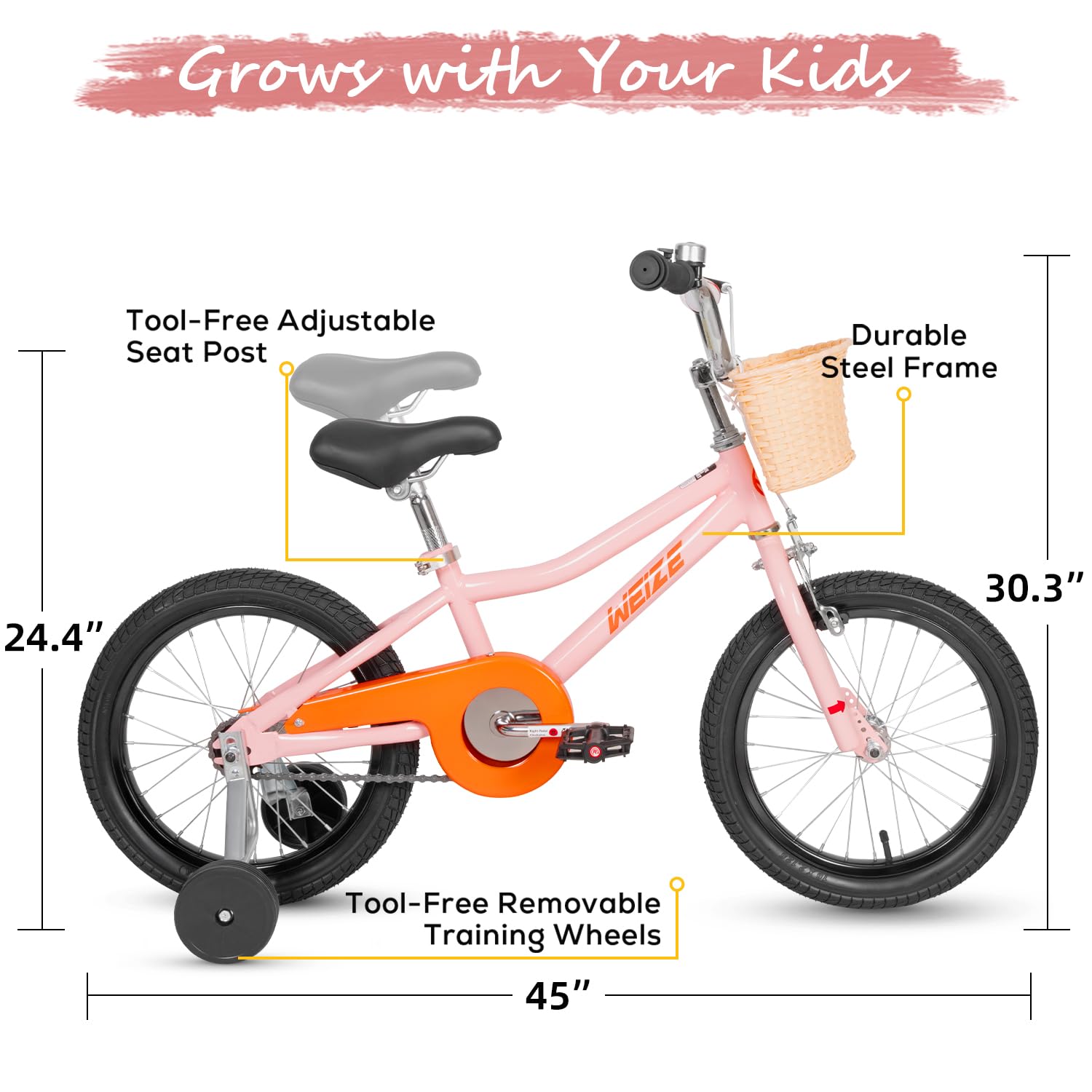 WEIZE Kids Bike, 16 20 Inch Children Bicycle for Boys & Girls Ages 4-12 Years Old, Rider Height 41-62 Inch, Adjustable Seat & Handlebars, Coaster Brake, Multiple Color Options