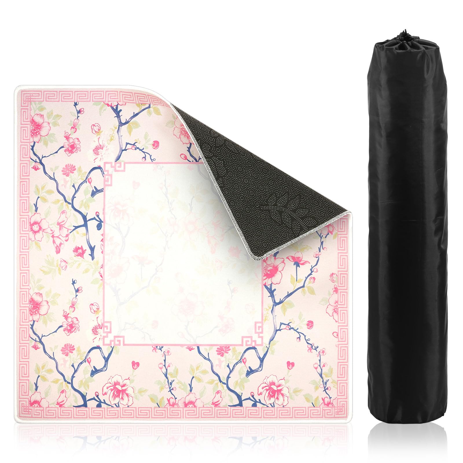 Zhjiutak Mahjong Mat for Table,78x78cm Mahjong Table Cover, Non Slip Noise Reducing Silent Rubber Game Mat(Pink)