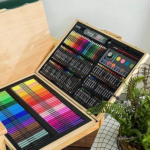 MIXIA Juego de arte premium de 251 piezas - Estuche de madera, suministros de pintura para niños y adultos - Juego de dibujo y pintura, idea