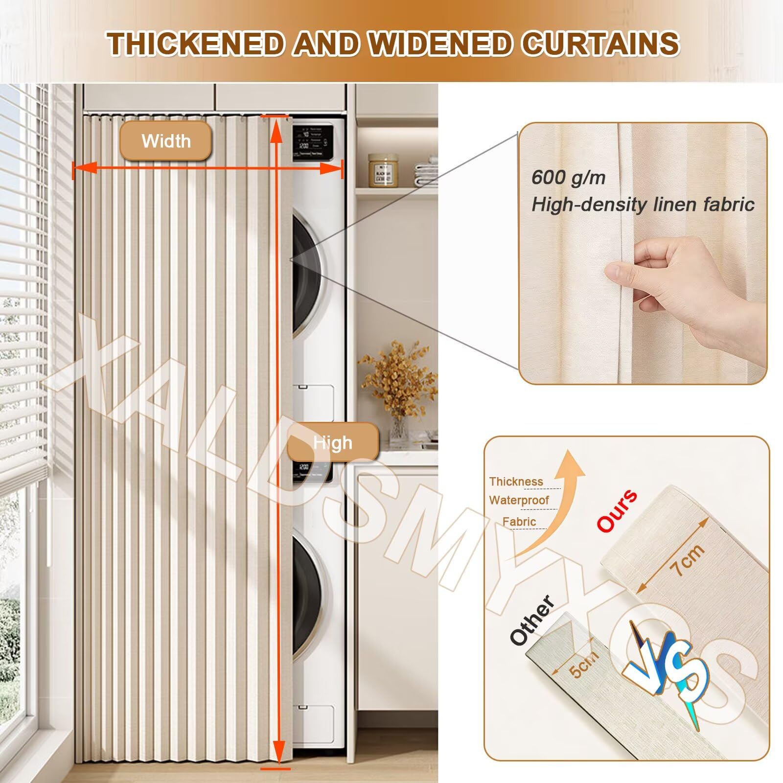 Schrankvorhang zum Schieben Selbstklebend, H140×W140 CM Grau Flächenvorhang Kurz zum Waschmaschine, Sonnenschutz, Staubdicht & Wasserdicht, Schrank Vorhang für Küchenschränke, Offene Kleiderschränke