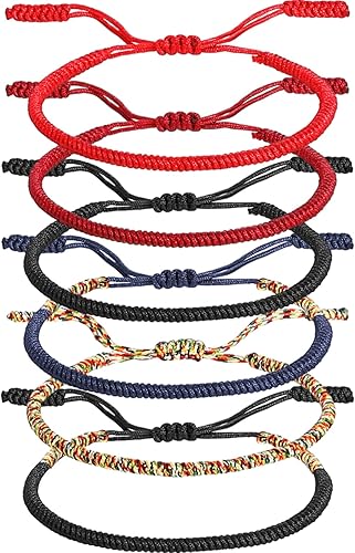 Yinkin 6 pulseras tibetanas de budismo hechas a mano con nudo de cuerda de hilo tejido, pulsera de cuerda multicolor de la suerte para hombres,