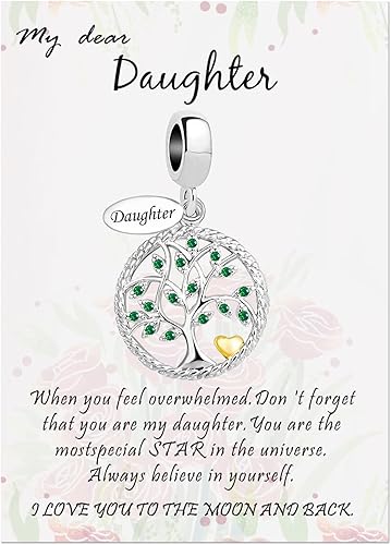 KunBead Dije colgante de árbol genealógico de la familia para siempre, dije de corazón dorado compatible con pulseras Pandora, collar de regalo para