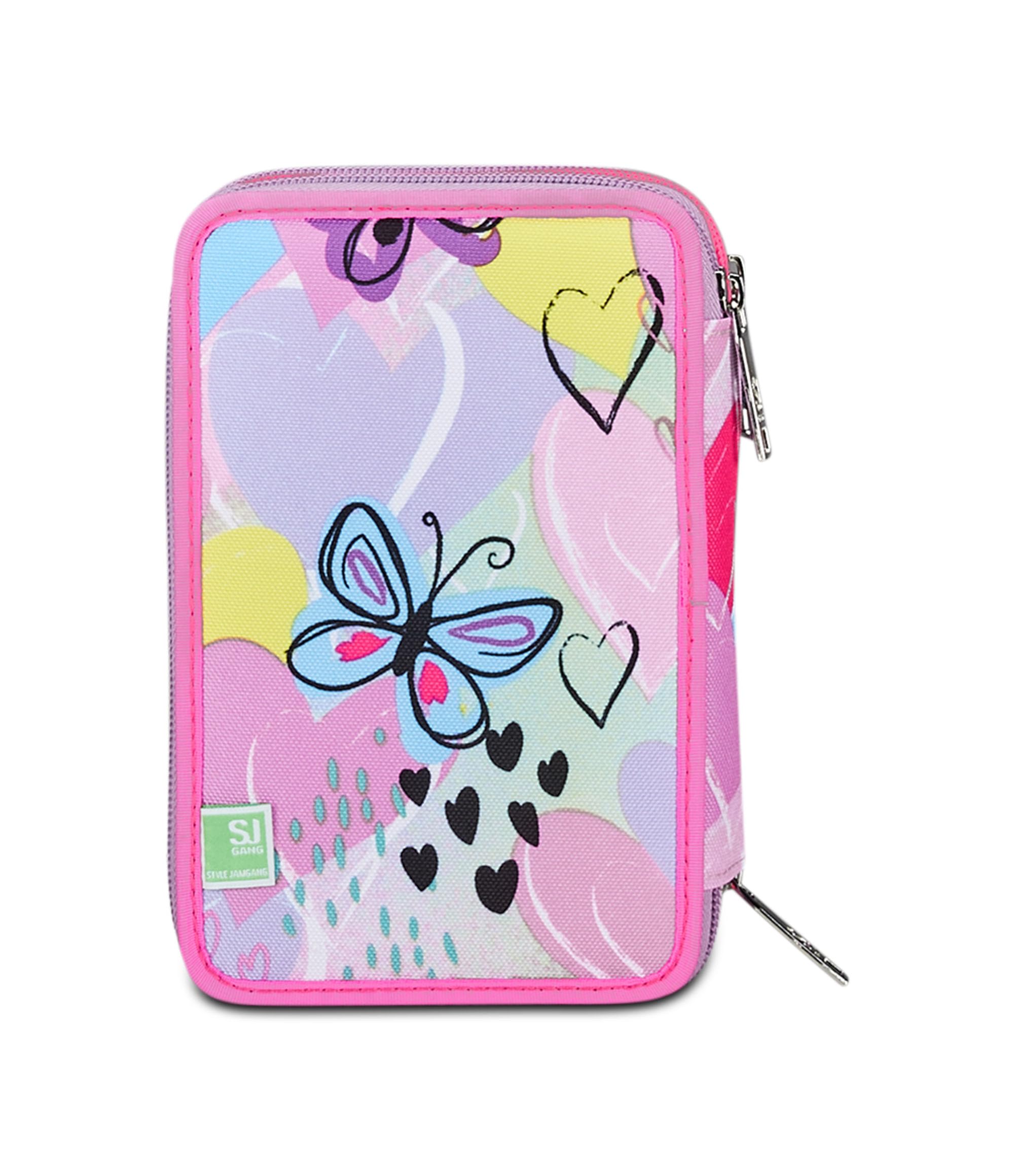 SJ Gang Astuccio Scuola 3 Zip, Rosa, Magicance, Portapenne Triplo Scomparto Completo Di Penne, Matite, Colori, Accessori Zaino, Elementari, Medie, Bambina, 30C202400-376