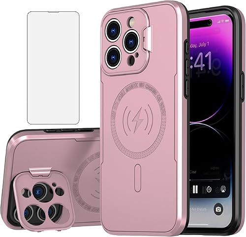 Asuwish Funda de teléfono para iPhone 15 Pro de 6.1 pulgadas con protector de pantalla de vidrio templado Magsafe y soporte delgado, funda rígida