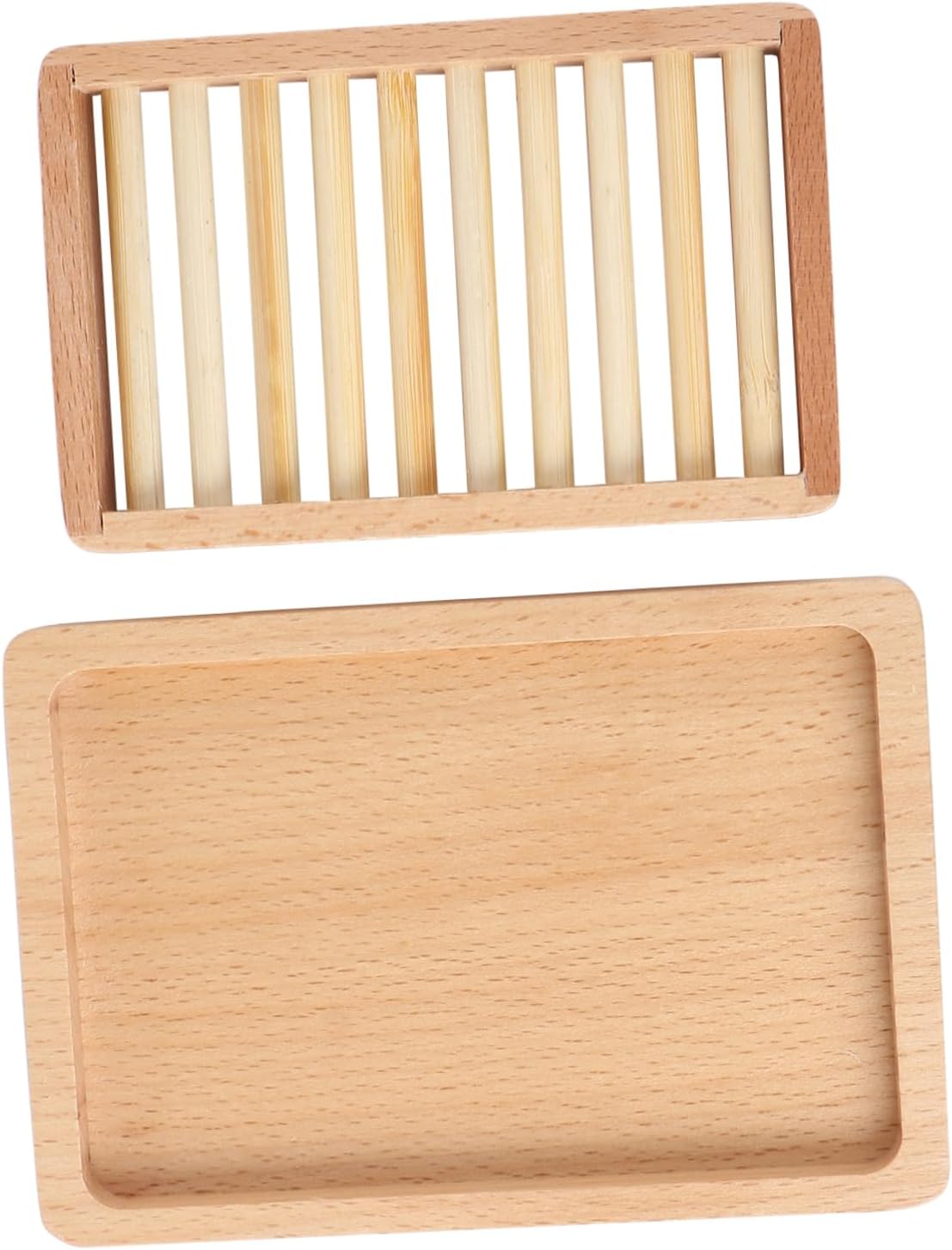 Zerodeko Wooden Soap Holder Double Hollow Soap Dish with Drainage Retro Rustic Design for Bathroom Kitchen Countertop Easy to Clean Eco Friendly