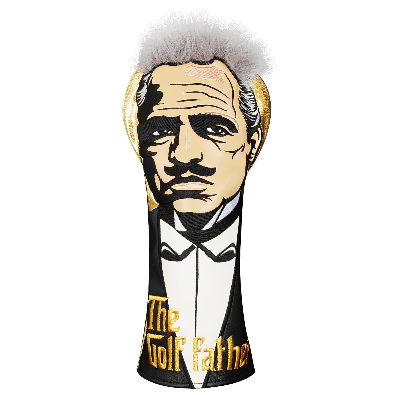 Golf Club Head covers for Driver 460CC DR #1 Elastic Closure Golden PU Leather The Golf Father Design