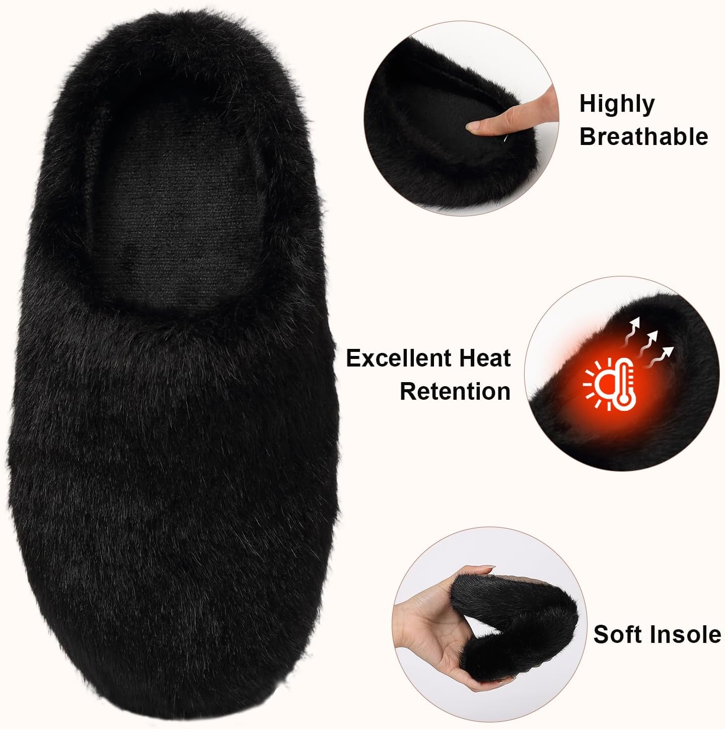 CicoMuin Plush Fuzzy Slip on Indoor Slippers Women's Thermal Slippers with Faux Fur Lining Soft Comfy Memory Foam Non-slip House Shoes - Image 3