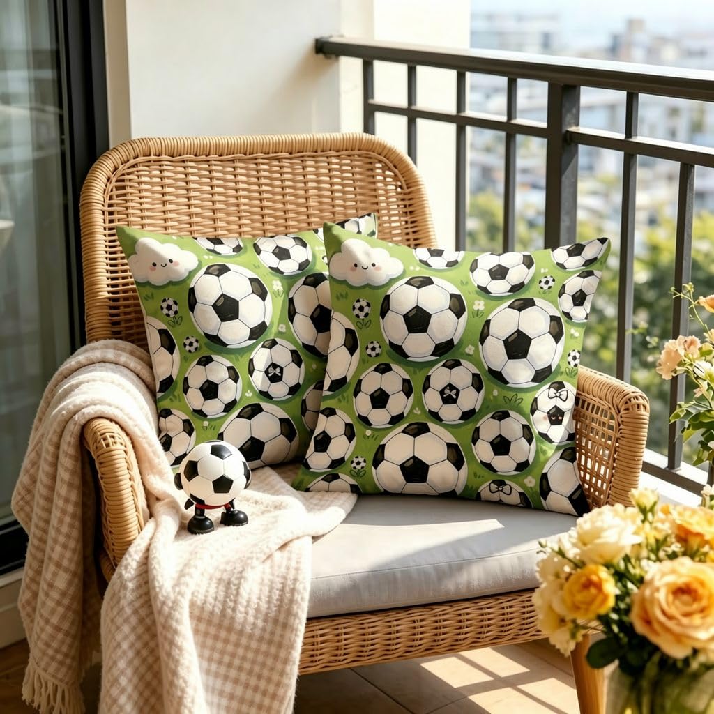 Soccer Theme Linen Pillow Covers -18x18