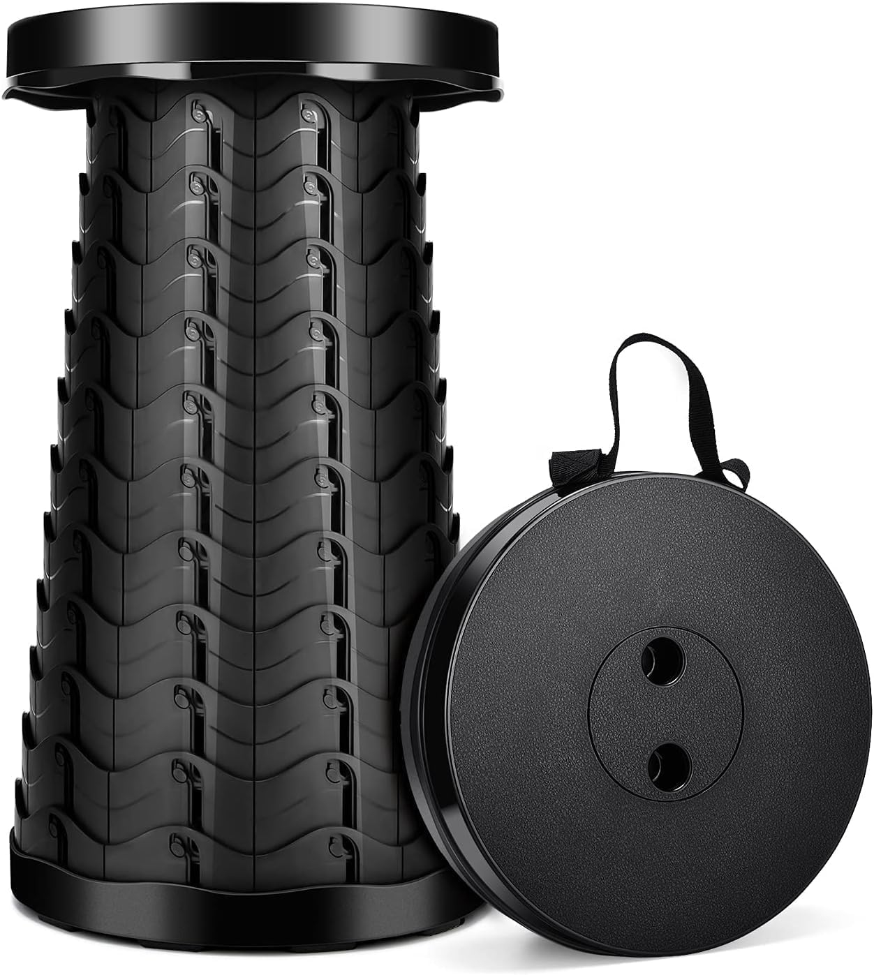 Tragbarer Teleskophocker Klapphocker Faltbar – imodomio Höhenverstellbarer Campinghocker 6–45 cm, bis 180 kg belastbar, Leichter Hocker für Camping, Outdoor, Angeln, Garten & Reisen