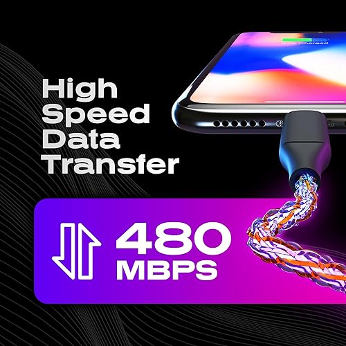 Miniatura 7 de Statik GloBright - Cable de carga LED trenzado GloBright, cable de carga súper rápida brillante de 100 W, transferencia de datos, cable de carga de