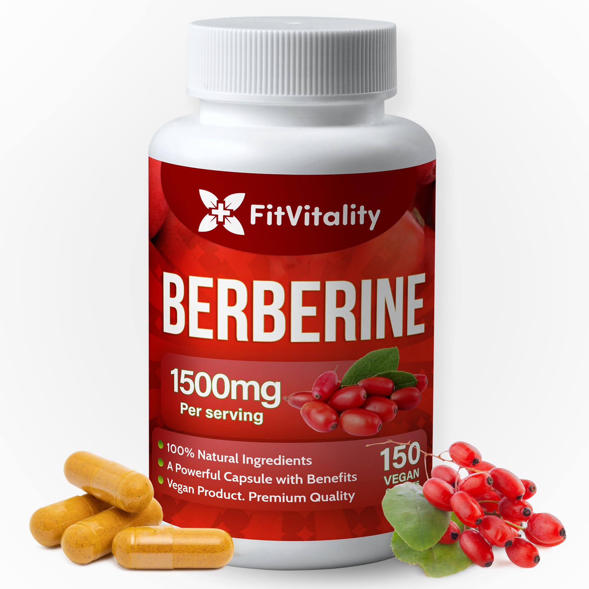 Premium Berberine Supplement, 1500mg Berberine Per Serving, 150 Capsules, 100% Pure, Support Immune System Function, Non-GMO, Gluten-Free