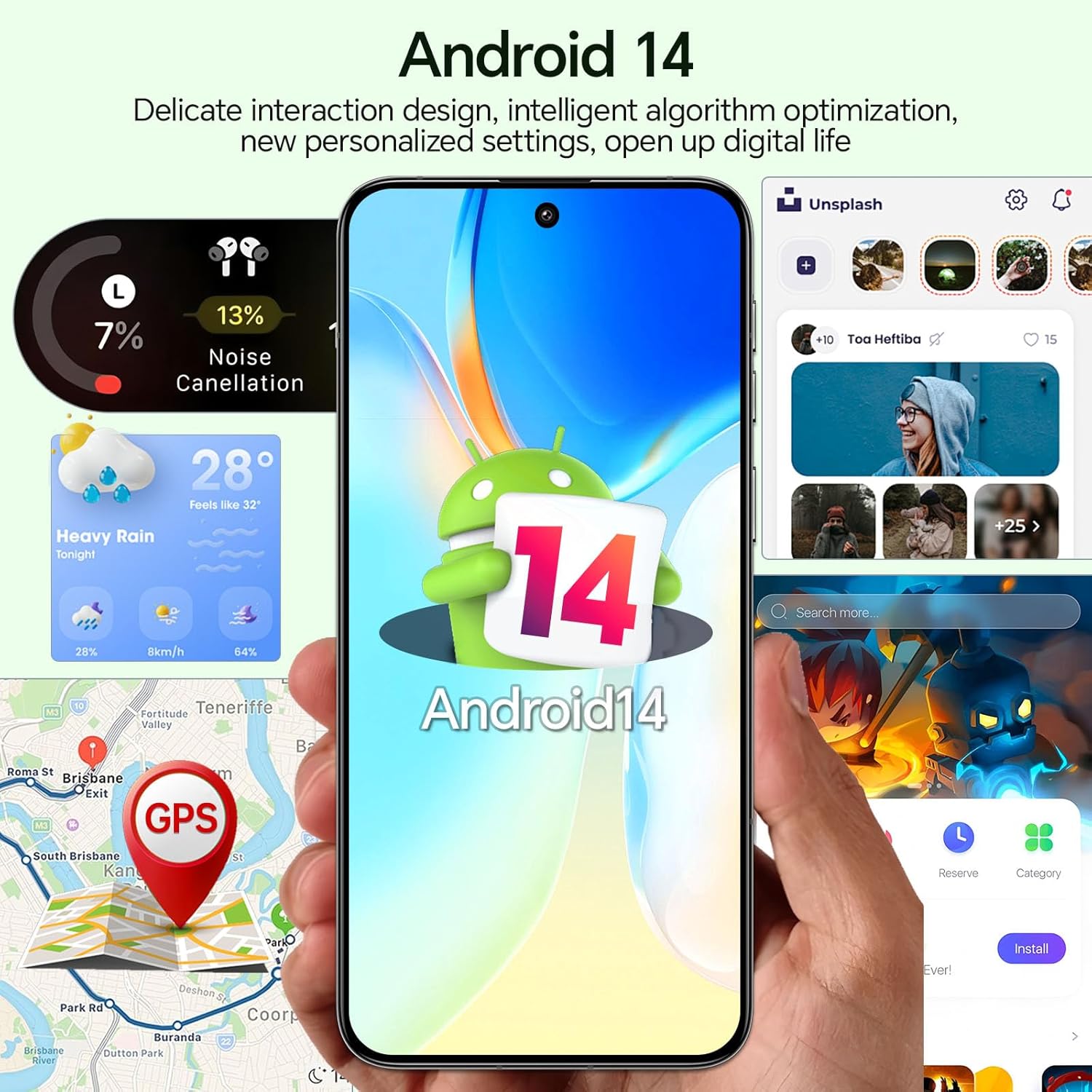 L16 ProMax Unlocked Phones, 12GB+512GB Expandable to 1TB Android 14 Smartphones,5000mAh Long-Lasting Battery, 3040x1440 OLED HD 6.8'' Display, 48MP+108MP Cameras, 5G/Dual SIM/GPS/WiFi,Gray