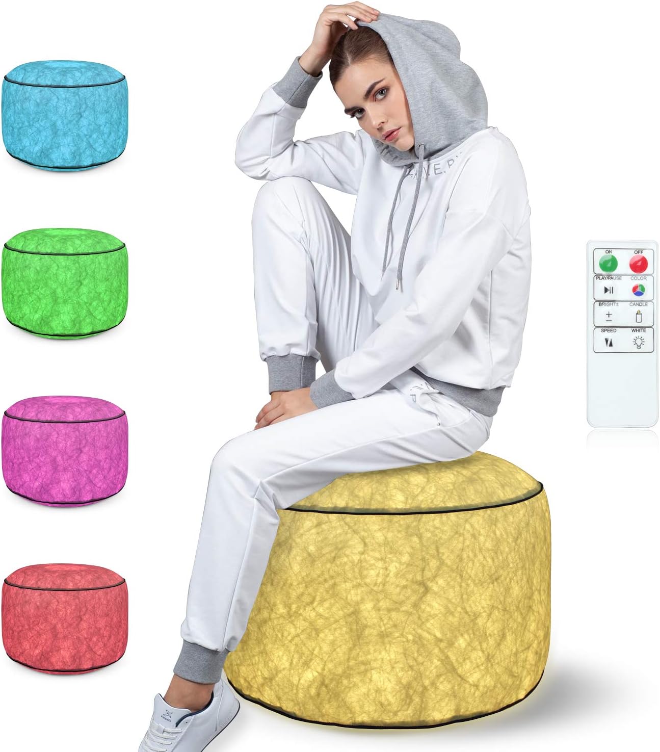 ANGTUO Inflatable Chair with Color Change LED Lighting Controlled by Remote , Anti Leaking Waterproof Footstools for Kids Bedroom Home Office Bar Festivals Party, Creative Christmas Gift.