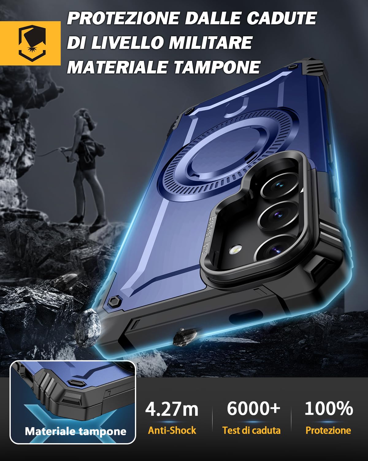 Lanhiem Cover per Samsung S25 / S24 5G Magsafe con Supporto Protezione Completa del Corpo a 360°con 2 Vetro Temperato, Militare 14FT Antiurto Resistente, Custodia per Samsung Galaxy S24 / S25, Blu