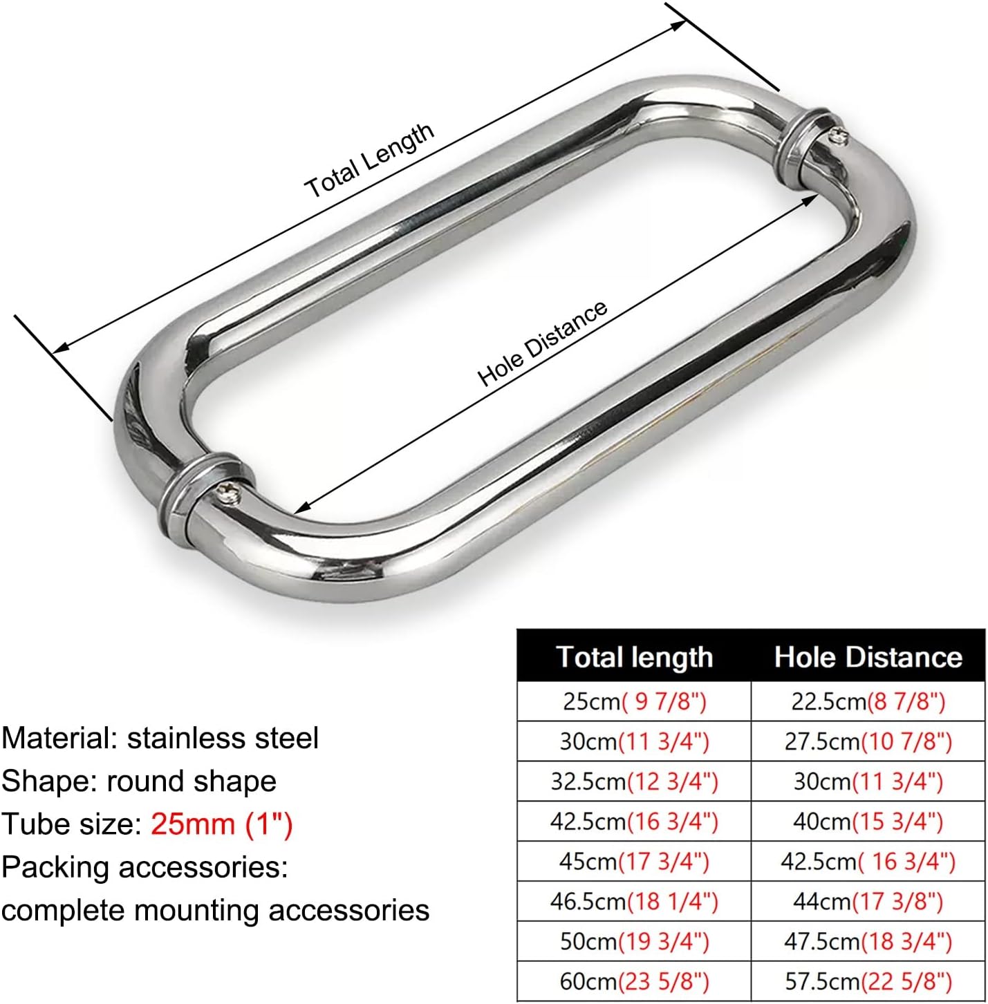 Commercial Front Door Handles,Stainless Steel Shower Glass Door Push Bar,Modern Barn Door Handle,Easy Installation (Size: 46.5cm (18 1/4") * 44cm)