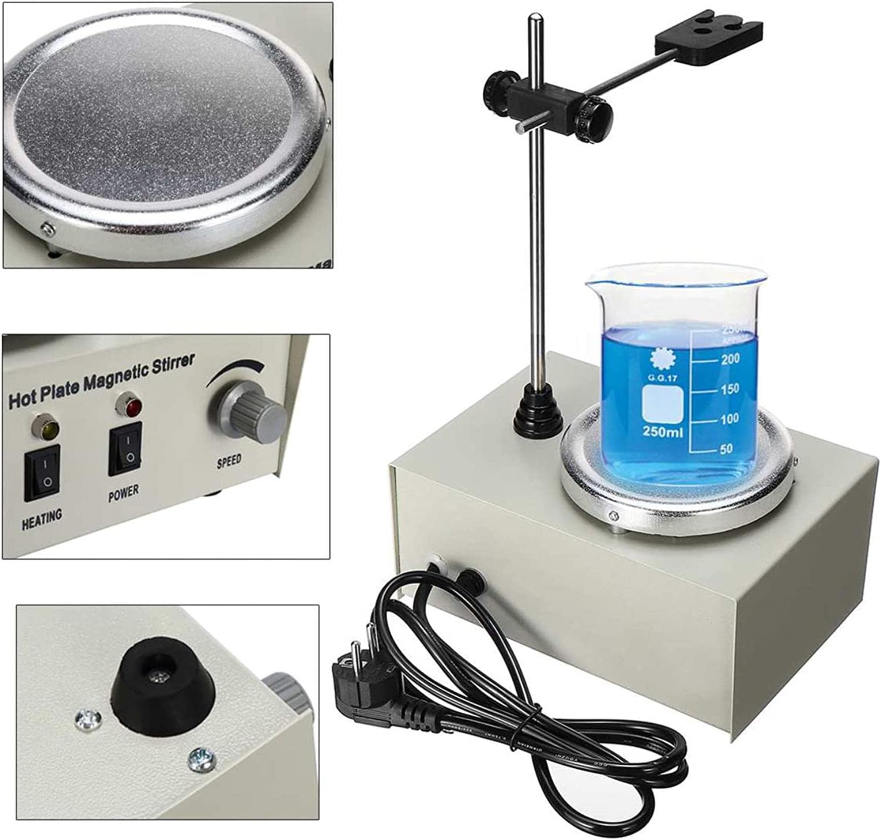 Agitador magnético de Placa calefactora para Laboratorio, 1000 ml, 0-2400 RPM, 250 W de Potencia de Calentamiento para Mezcla de líquidos, Velocidad Continua.