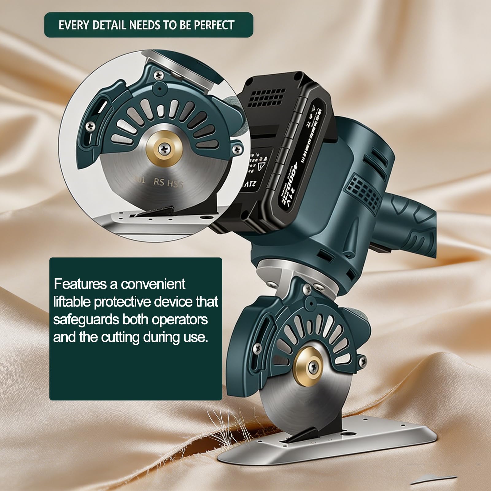 MObyat Cortadora Rotativa Eléctrica Inalámbrica De Tela De 1400 RPM, con Afilado Automático, Grosor Máximo De Corte De 45 Mm, para Tapicería De Cuero Y Alfombras