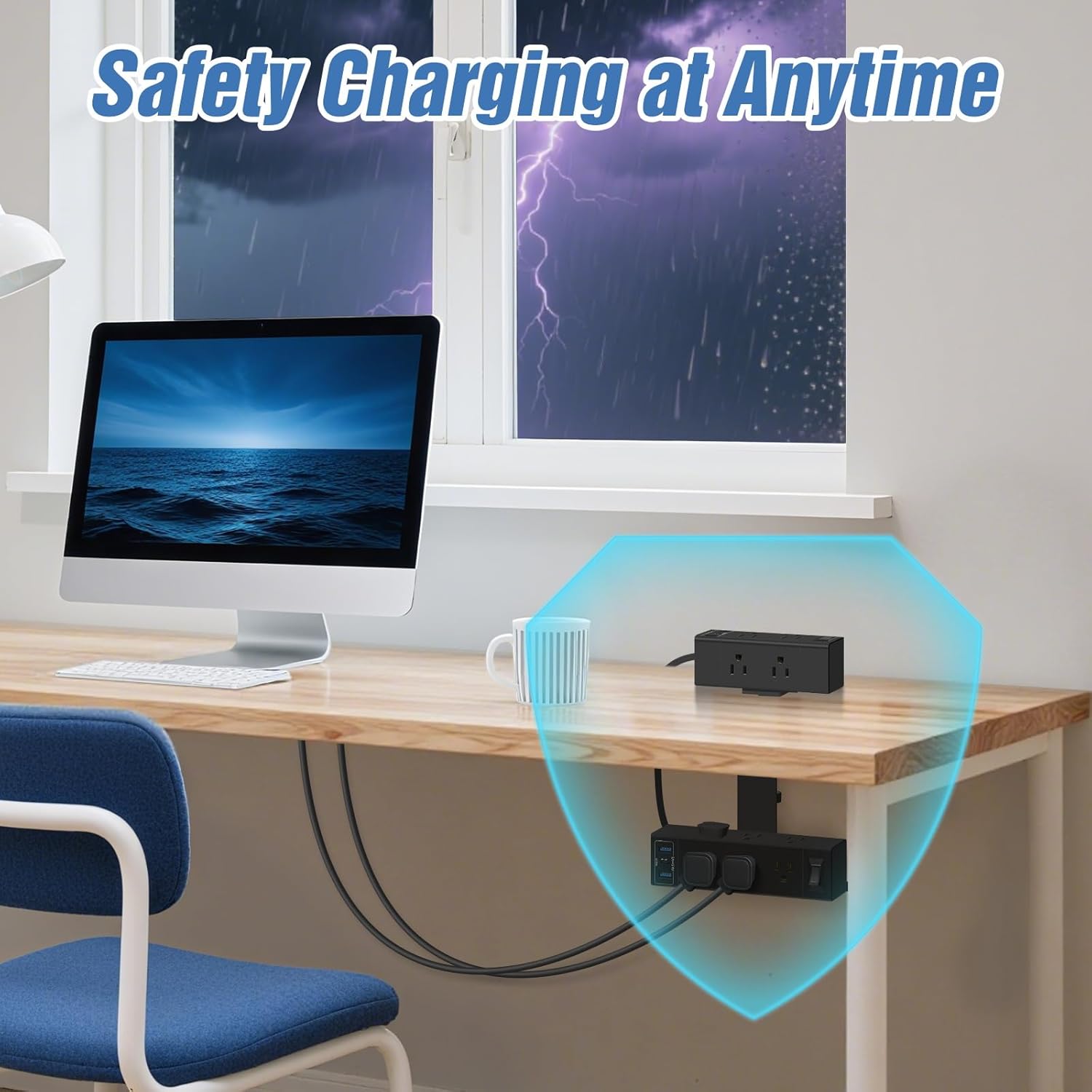 Dual Layer Desk Clamp Power Strip - Under Desk Power Strip - 15 Outlets 6 USB Ports - Desktop Edge Mount Outlet Charging Station - Clamp on Surge Protector USB C for Office, Home, Desk Accessories