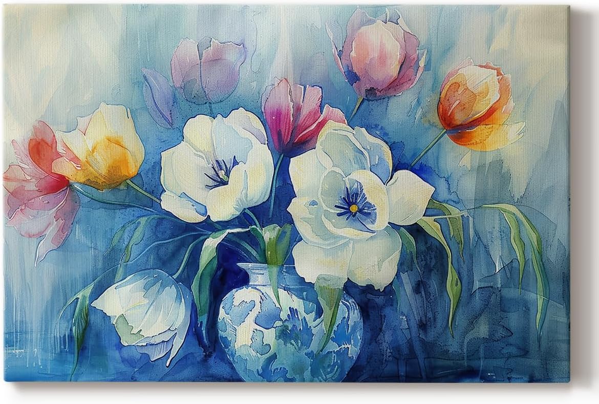 Renditions Gallery Artwork for Home Decorations Beautiful Flowers Ceramic Vase Floral Canvas Wall Hangings for Office Bedroom Kitchen - 12"x18" LT569