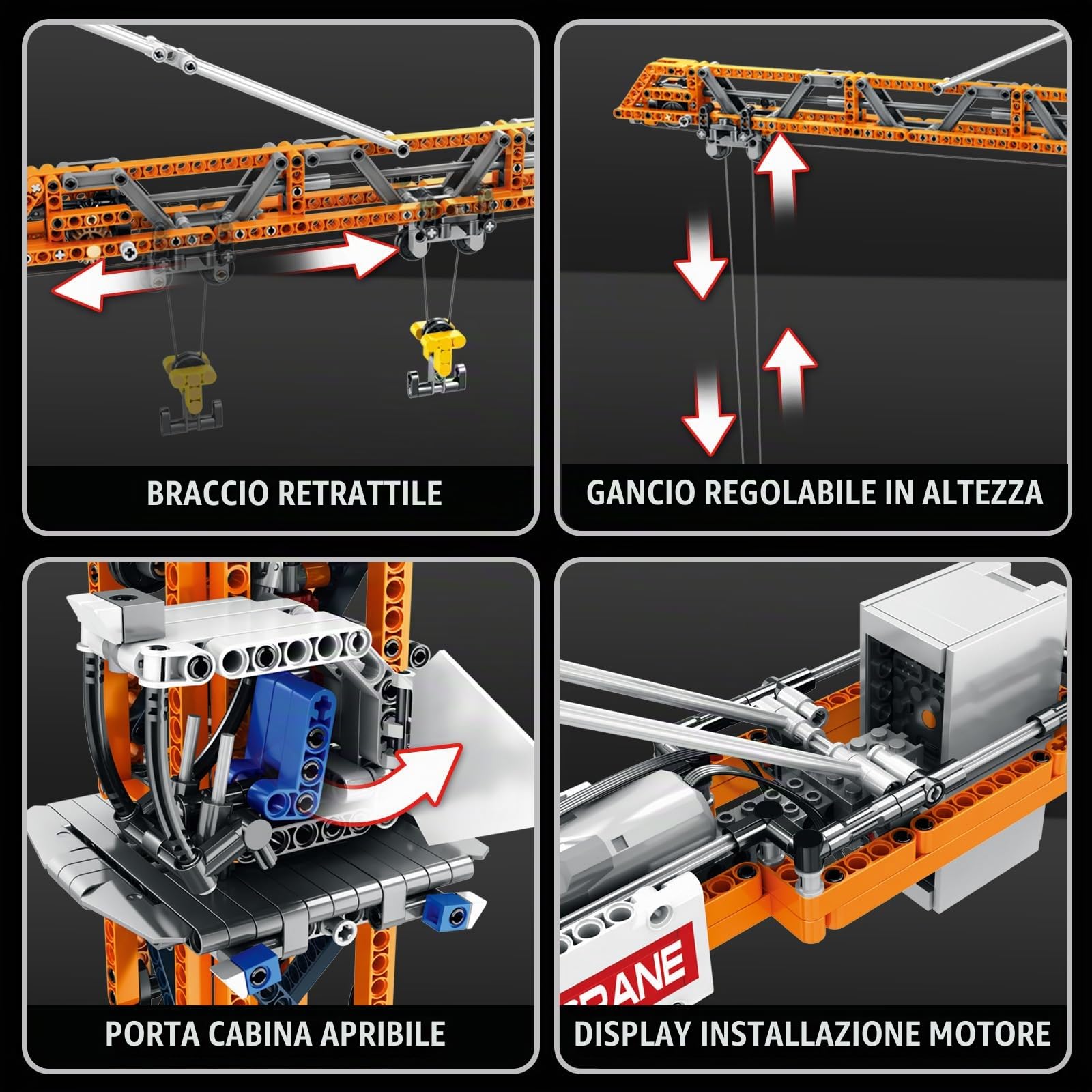 Reobrix Kit modello di gru a torre RC con doppio motore, 1176 pezzi, giocattolo per adulti, regalo per uomini e amanti dei macchinari edili 22013