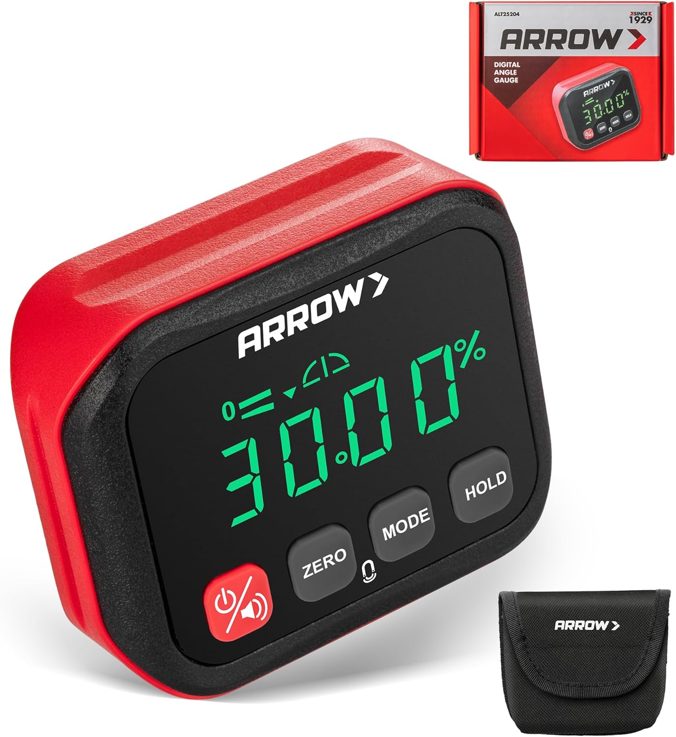 ARROW Digital Angle Gauge with Magnetic Base for Table Saw, Woodworking, Pipe Installation, ±0.1° Accuracy Angle Finder with Calibration, Dual Range, Auto-Rotating LCD Display with Audible Indicator