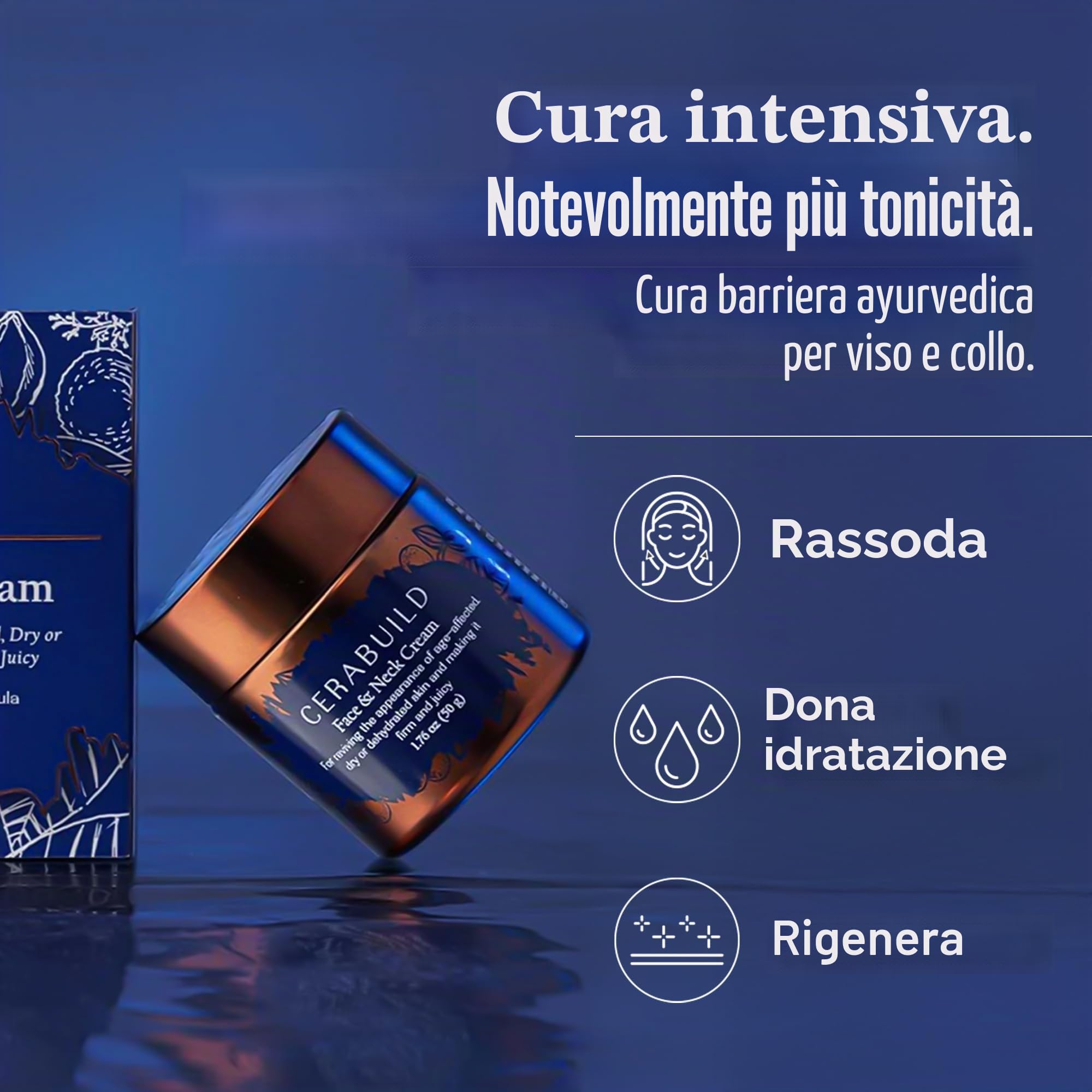 Cerabuild - Crema viso e collo, idrata e leviga intensamente la pelle, crema barriera per la pelle infusa con fitoceramide con olio di Bakuchi e chebula, rimpolpante, rassodante, vegana, 50 g