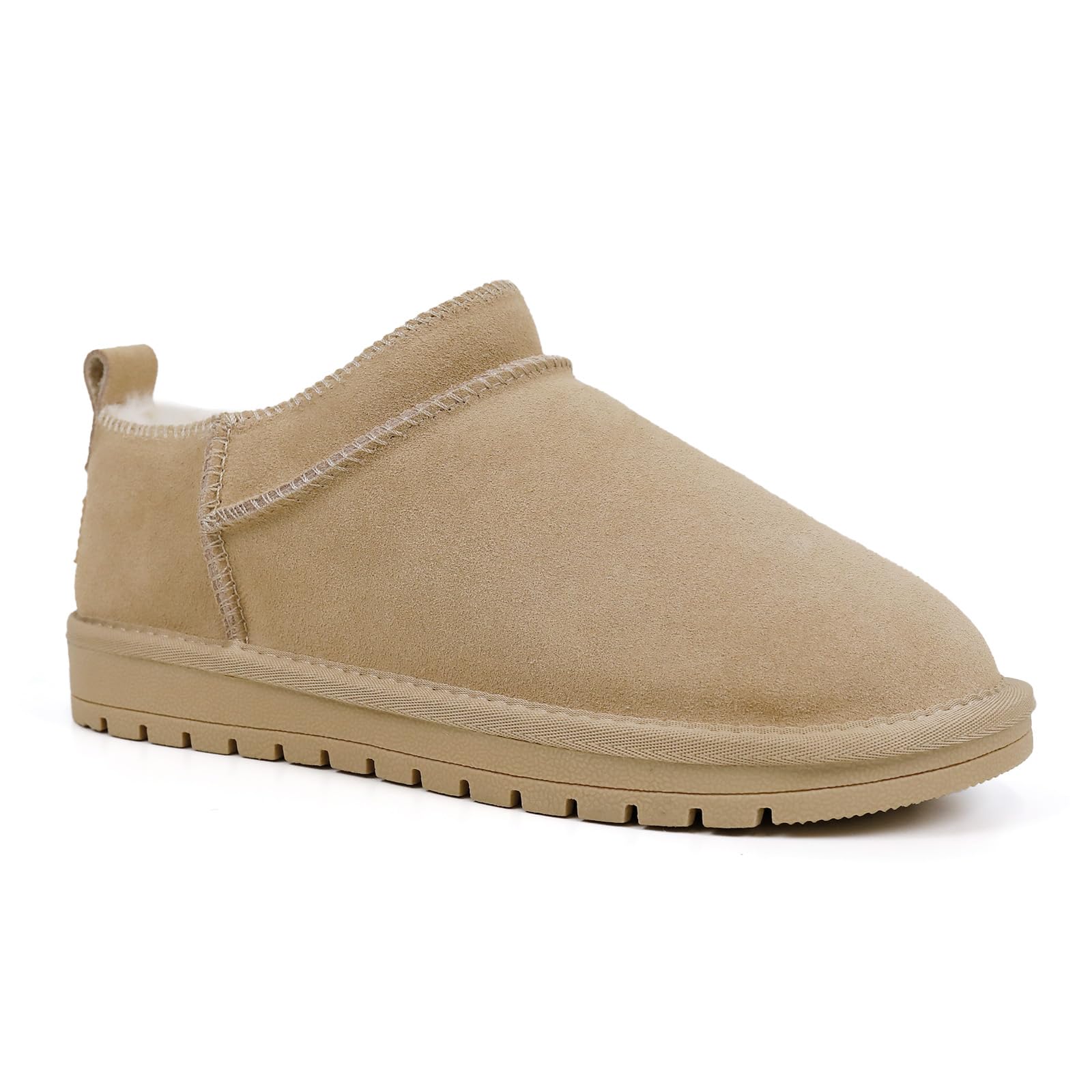 Womens Shorty Boots - Comfortable Suede Slip-On Booties with Cushioned Footbed Sand