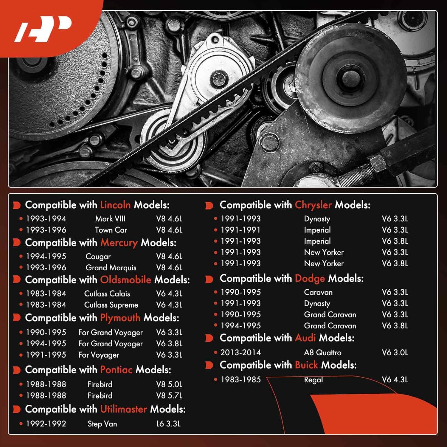 A-Premium Serpentine Belt 98.07 In For Ford, Dodge, Chevy, GMC, Chrysler, Audi, Buick, Mercury, Olds, Plymouth, Pontiac, Utilimaster & Lincoln Cars - F-150, F-250, Grand Caravan