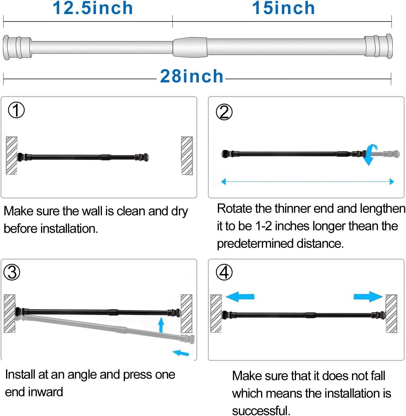 Buy Aizesi 3pcs Tension Rod 18 To 28 Inch Small Curtain Rods Black Tension Rod Spring Tension Curtains Rod Tension Rod Adjustable Curtain Rod Expandable Curtain Rod Spring Curtain Rod Short Curtain